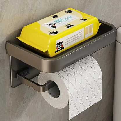 Black Gold Toilet Paper Holder with Phone Shelf Space Aluminum Wall Mount - Grey