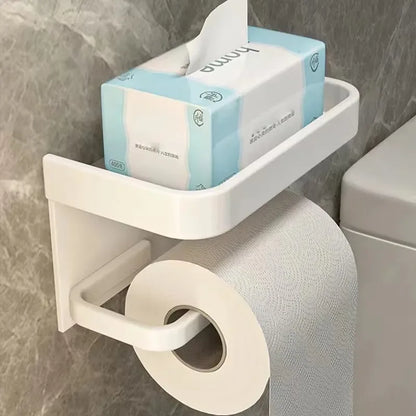 Black Gold Toilet Paper Holder with Phone Shelf Space Aluminum Wall Mount - White