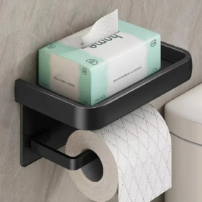 Black Gold Toilet Paper Holder with Phone Shelf Space Aluminum Wall Mount - Grey