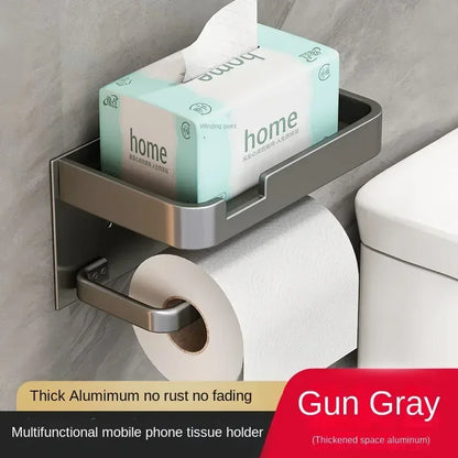 Black Gold Toilet Paper Holder with Phone Shelf Space Aluminum Wall Mount - Grey