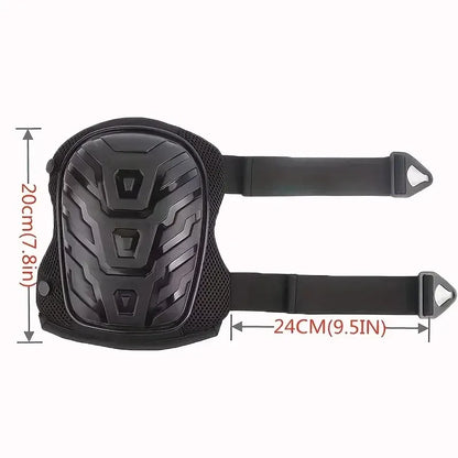 Black knee pad with measurement indicators on a white background