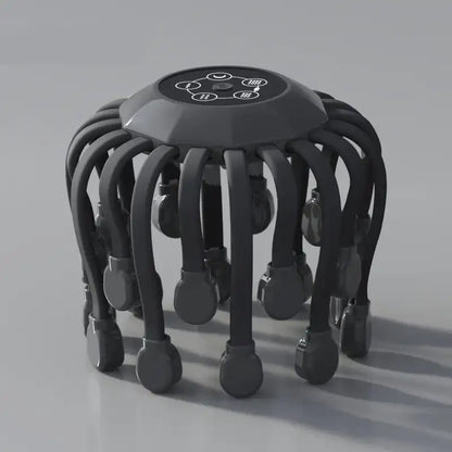 Black massage stool with multiple legs on a gray background