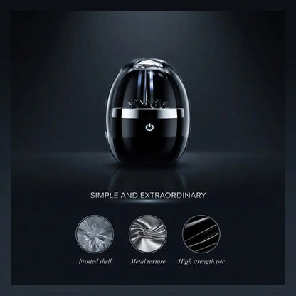 Black and silver Magnetic Fluid Venom Bluetooth Speaker with Music Visualizert and material features on a dark background