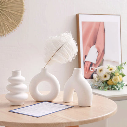 Boho Ceramic Vase Set – Minimalist Neutral Decorative Vases - White