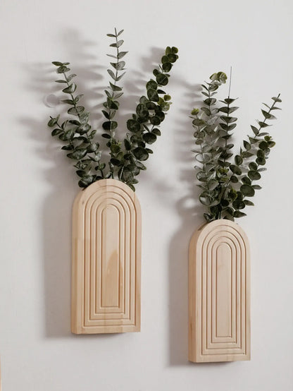 Boho Arched Wooden Wall Vase – Minimalist Wall Mounted Planter - Beige
