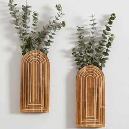 Boho Arched Wooden Wall Vase – Minimalist Wall Mounted Planter - Brown