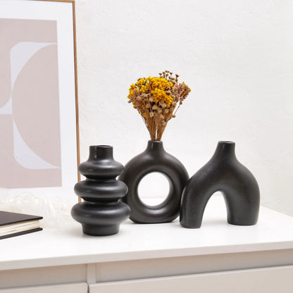 Boho Ceramic Vase Set – Minimalist Neutral Decorative Vases - Beige