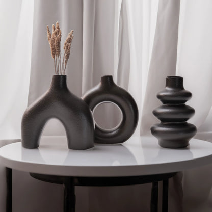 Boho Ceramic Vase Set – Minimalist Neutral Decorative Vases - Beige