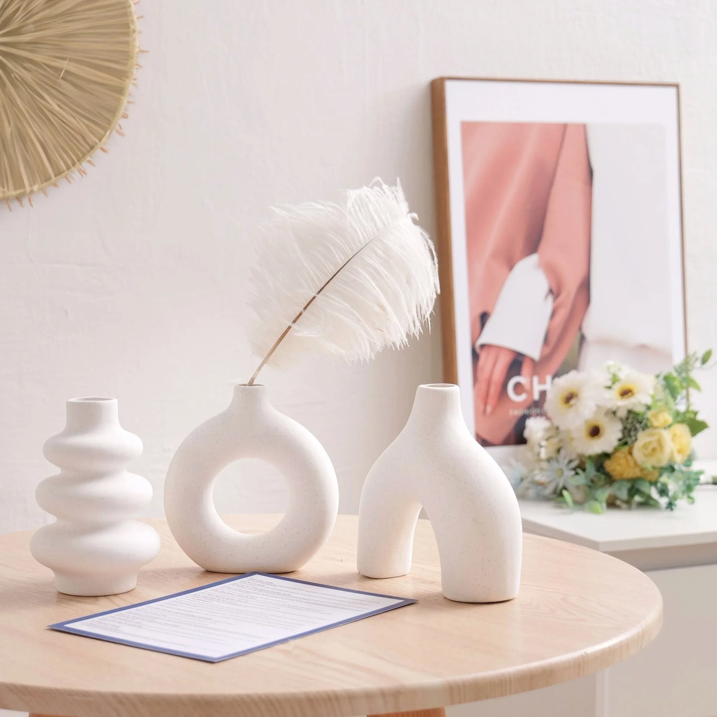 Boho Ceramic Vase Set – Minimalist Neutral Decorative Vases - Beige