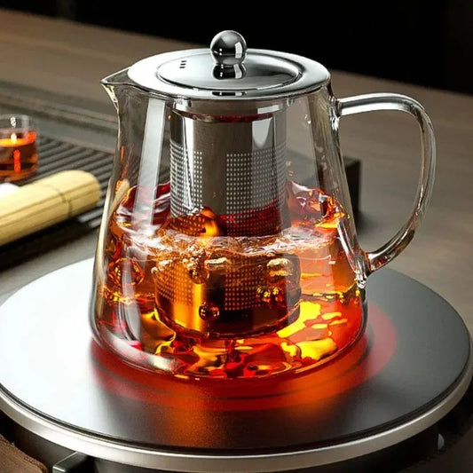 1.0L Borosilicate Glass Teapot Heat-Resistant Kettle with Stainless Infuser - 550 ml