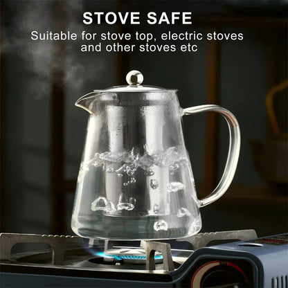 1.0L Borosilicate Glass Teapot Heat-Resistant Kettle with Stainless Infuser - 550 ml