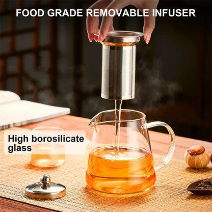 1.0L Borosilicate Glass Teapot Heat-Resistant Kettle with Stainless Infuser - 550 ml