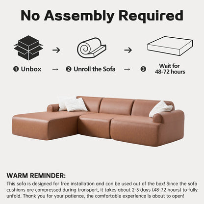 Brown sectional sofa with assembly instructions on a white background