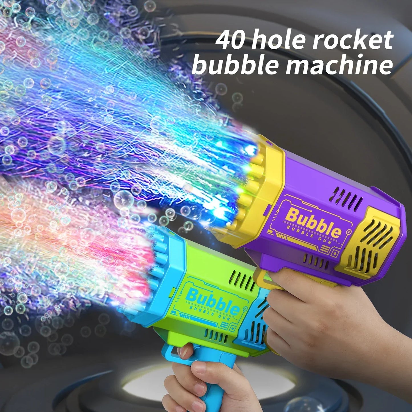 40-Hole Automatic Bubble Machine High-Output Outdoor Bubble Blower with Light - Blue