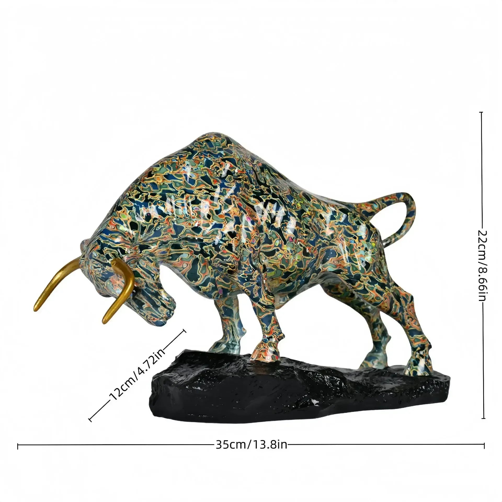 Colorful Charging Bull Sculpture – Modern Wall Street Inspired Resin Bull Statue - Color 3