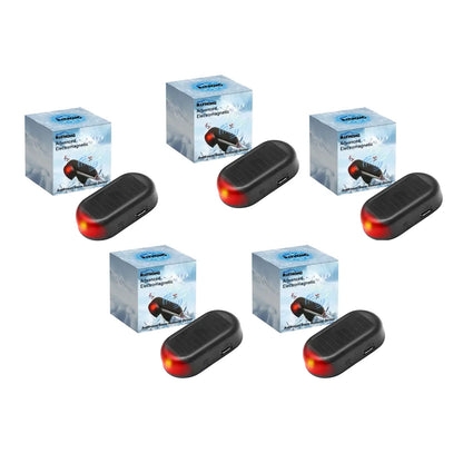 Set of black Antifreeze Car Snow Removal Devices with red lights on a white background, surrounded by their packaging.