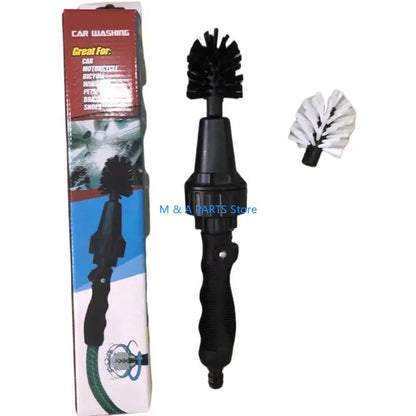 Car washing brush with interchangeable nozzles on a white background