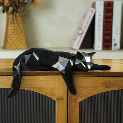 Geometric Cat Sculpture – Modern Minimalist Resin Accent - Black