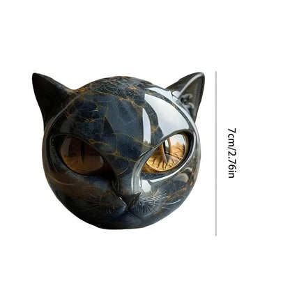 Black Cat Stone Figurine Marble Texture Resin Cat Head Office Desk Decor - 