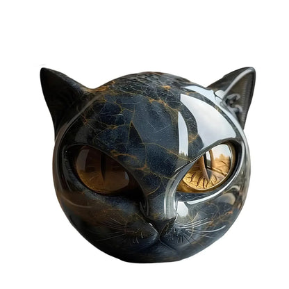 Black Cat Stone Figurine Marble Texture Resin Cat Head Office Desk Decor - 