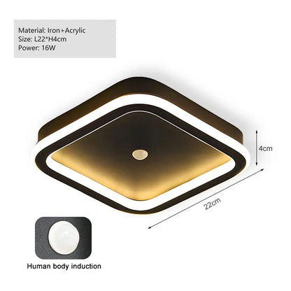 Ceiling light fixture with dimensions and material details on a white background