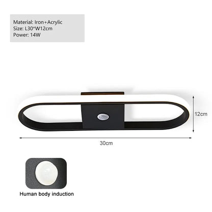 LED ceiling light with dimensions and material details on a white background