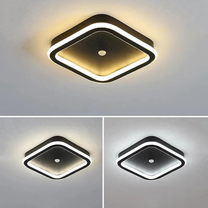 Ceiling light fixture with square design on a gray background