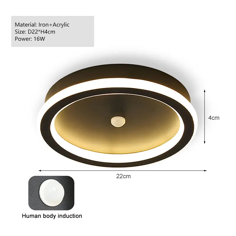 Ceiling light fixture with dimensions and material details on a white background