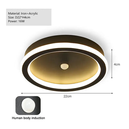 Ceiling light fixture with dimensions and material details on a white background