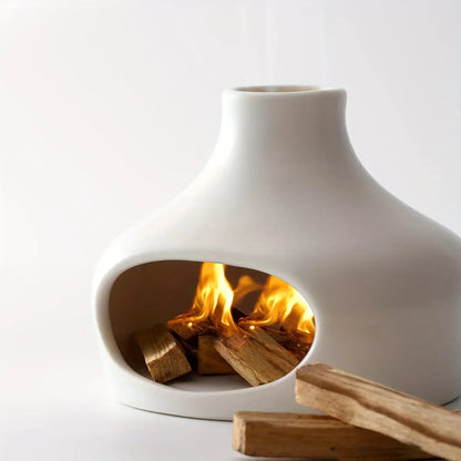 Ceramic Palo Santo & Sage Burner with Chimney Meditation & Yoga Decor - White