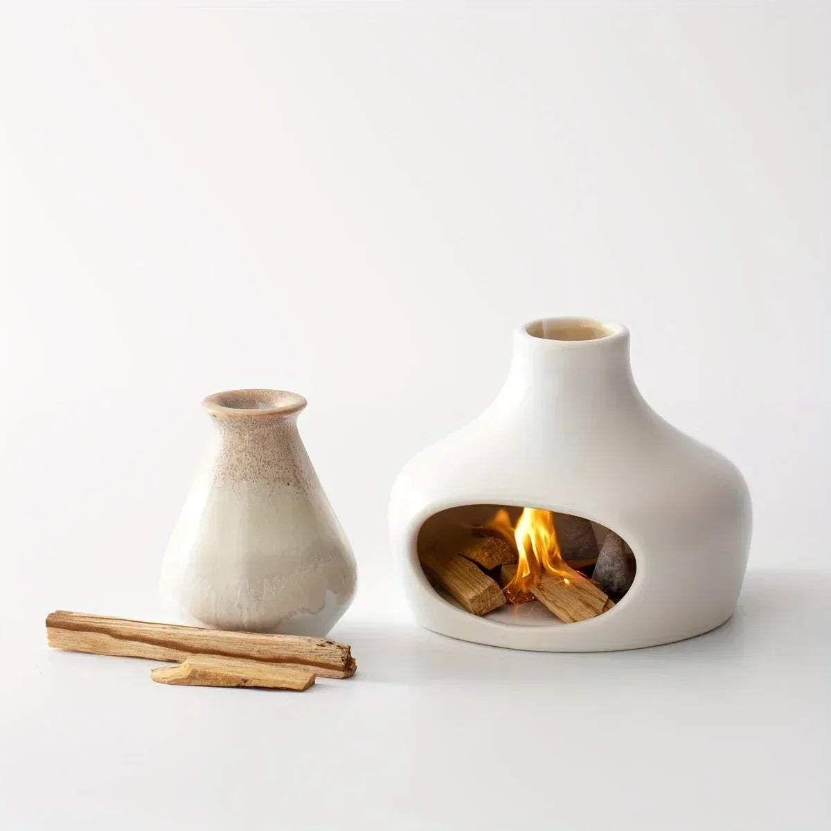 Ceramic Palo Santo & Sage Burner with Chimney Meditation & Yoga Decor - White