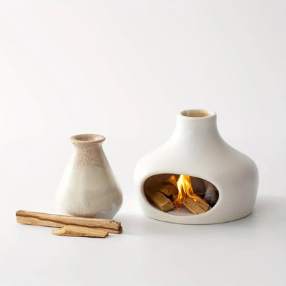 Ceramic Palo Santo & Sage Burner with Chimney Meditation & Yoga Decor - White