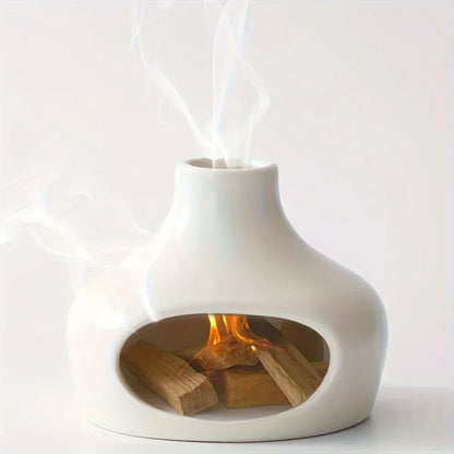 Ceramic Palo Santo & Sage Burner with Chimney Meditation & Yoga Decor - White