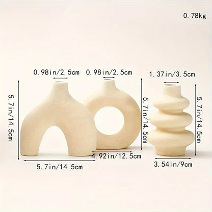Boho Ceramic Vase Set – Minimalist Neutral Decorative Vases - Beige