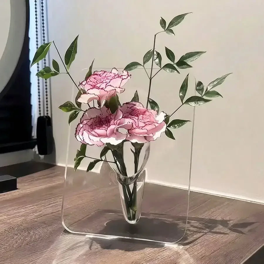 Clear Acrylic Frame Flower Vase Modern Art Decorative Vase for Desktop - Rectangle Shape
