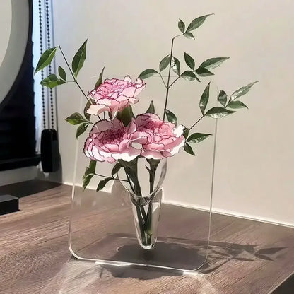 Clear Acrylic Frame Flower Vase Modern Art Decorative Vase for Desktop - Rectangle Shape
