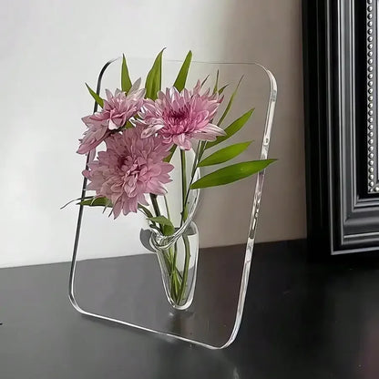 Clear Acrylic Frame Flower Vase Modern Art Decorative Vase for Desktop - Rectangle Shape