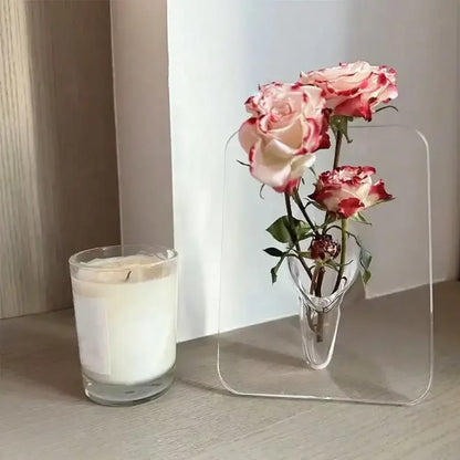 Clear Acrylic Frame Flower Vase Modern Art Decorative Vase for Desktop - Rectangle Shape