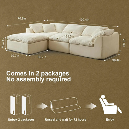 109" Modular Cloud Sectional Sofa 6-Piece Deep Seat Corduroy L-Shaped Couch - Ninjanew