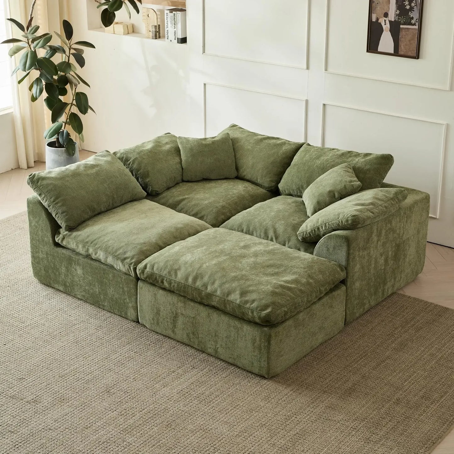 109" Modular Cloud Sectional Sofa 6-Piece Deep Seat Corduroy L-Shaped Couch - Ninjanew