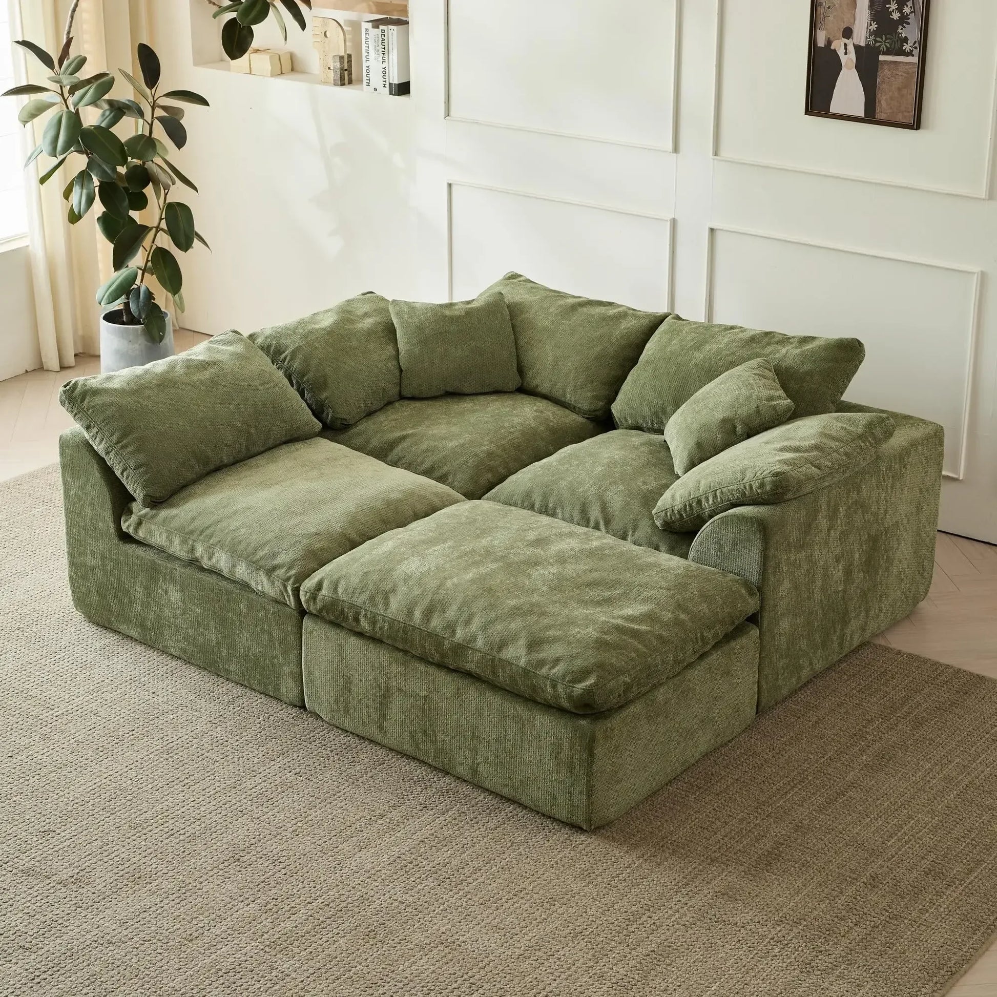 109" Modular Cloud Sectional Sofa 6-Piece Deep Seat Corduroy L-Shaped Couch - Ninjanew