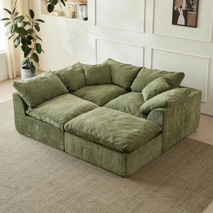 109" Modular Cloud Sectional Sofa 6-Piece Deep Seat Corduroy L-Shaped Couch - Ninjanew