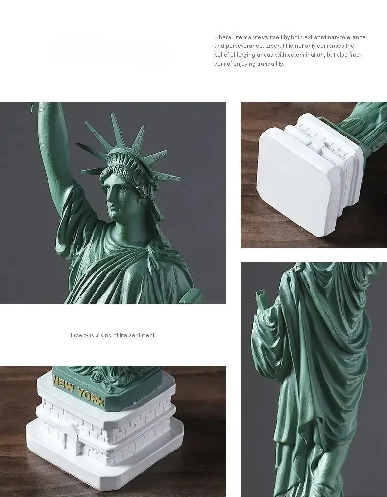 Collage of a green statue with white base, showing different angles and details.