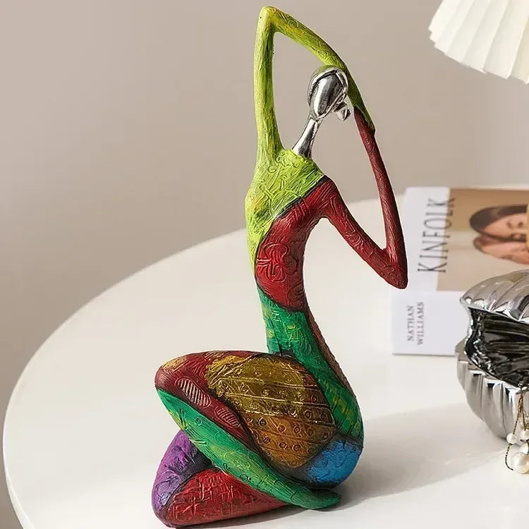 Colorful Abstract Yoga Lady Sculptures – Artistic Resin Figurine Set - 