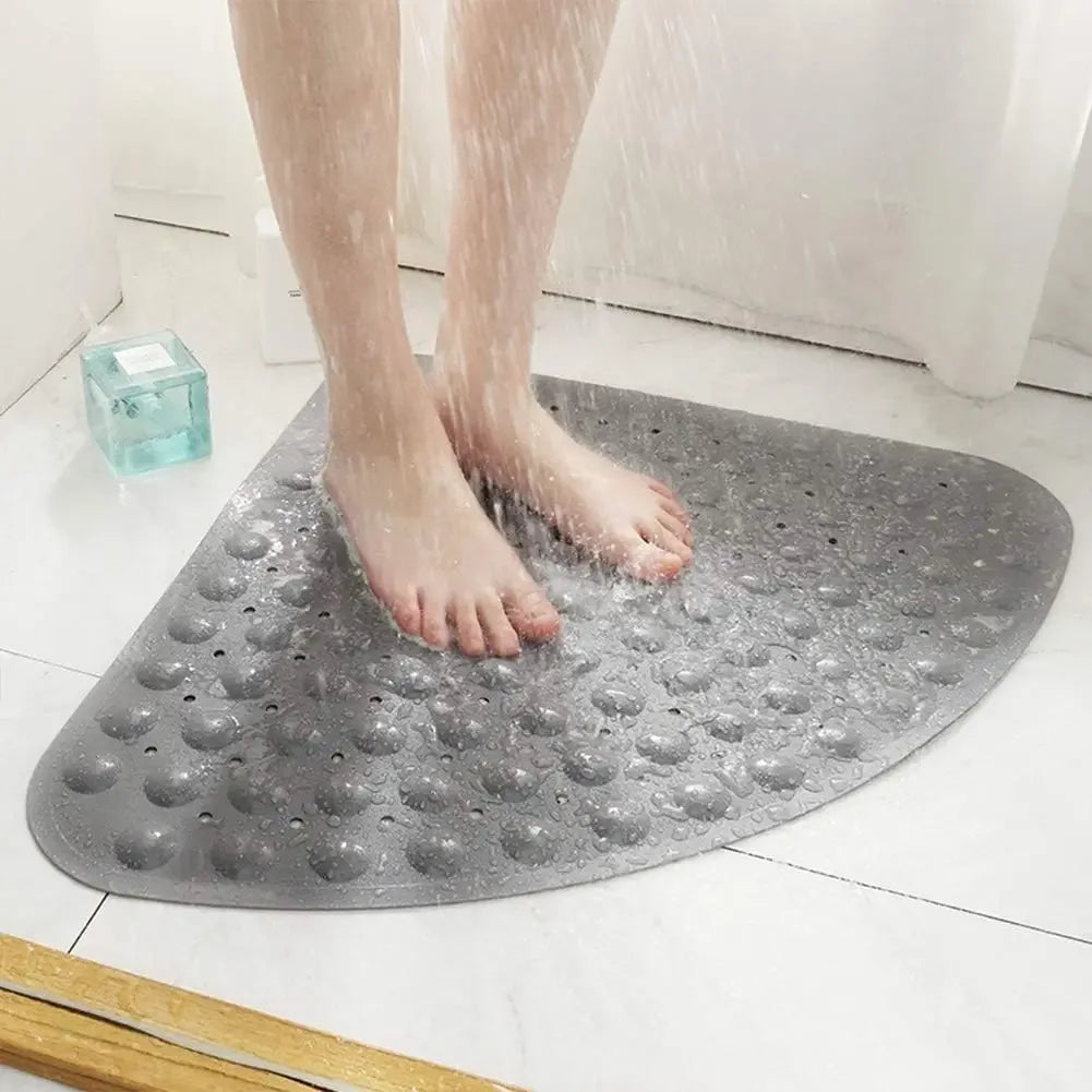 Beige Corner Non-Slip Shower Mat 21.5" Sector Anti-Skid PVC Bath Mat - Gray
