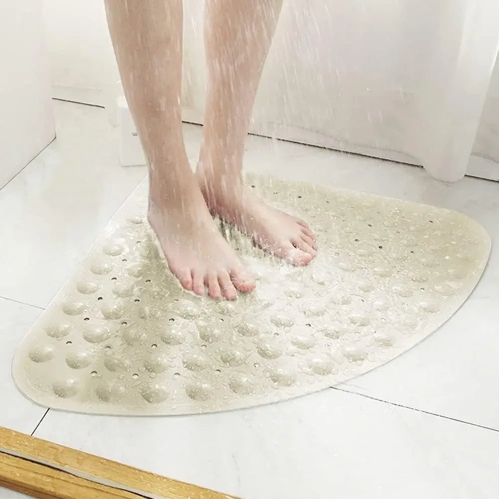 Beige Corner Non-Slip Shower Mat 21.5" Sector Anti-Skid PVC Bath Mat - Beige