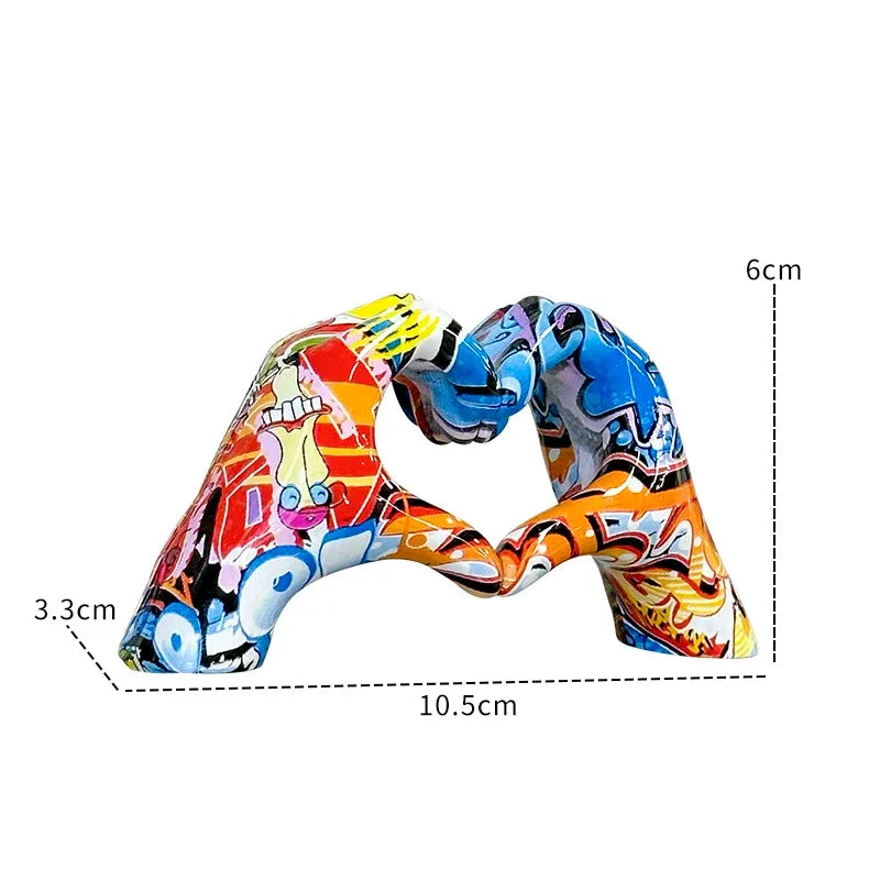 Creative Graffiti Hand Heart Statue Nordic Resin Love Gesture Home Decor - 