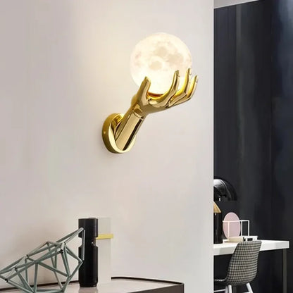 Creative Hand LED Wall Lamp – Modern Resin Glass Bedside Wall Light - 3D lampshade / Three-color dimming