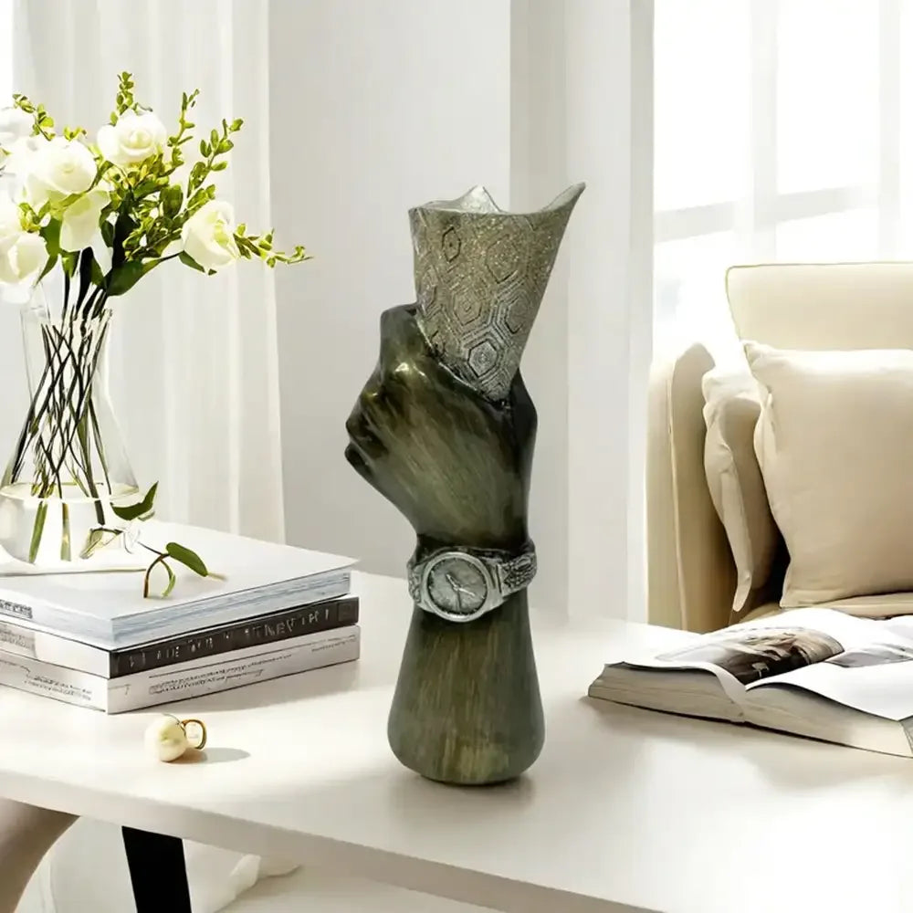 Creative Hand Vase Sculpture – Artistic Resin Hand Flower Vase Home Decor - Silver