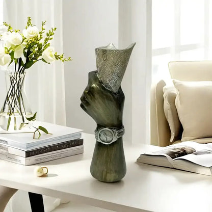 Creative Hand Vase Sculpture – Artistic Resin Hand Flower Vase Home Decor - Silver